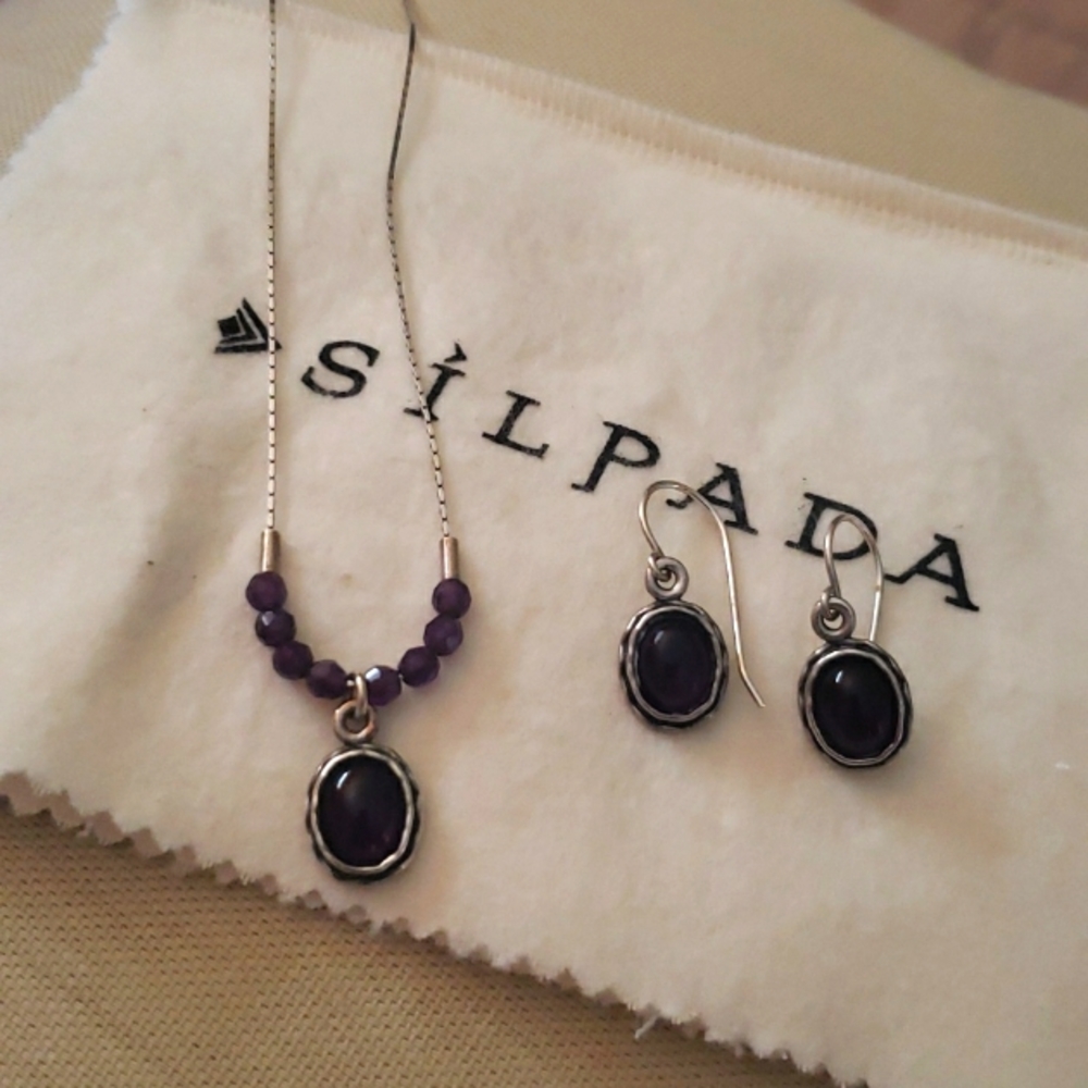 Silpada amathyst necklace and earrings.
